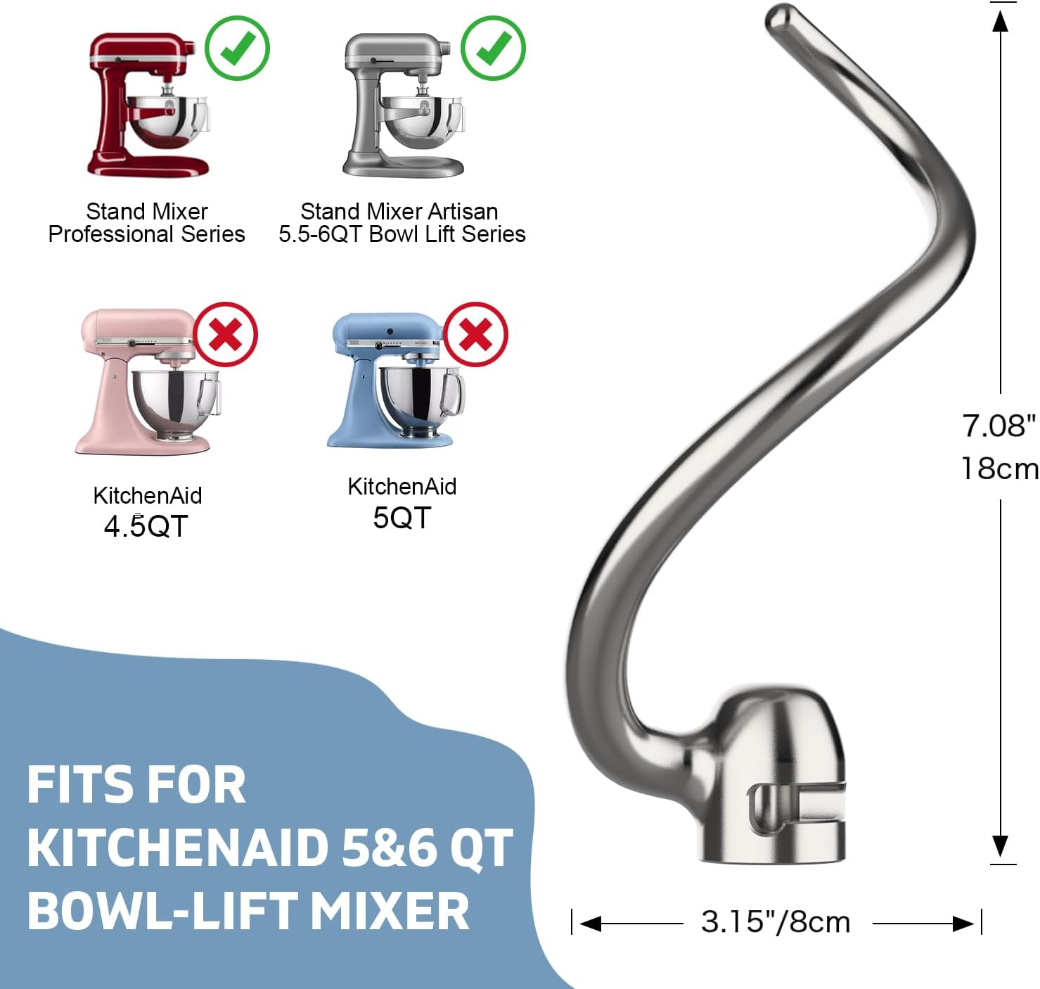 Stainless Steel Dough Hook for - đánh giá và giá Kitchenaid Mixer Pro 600